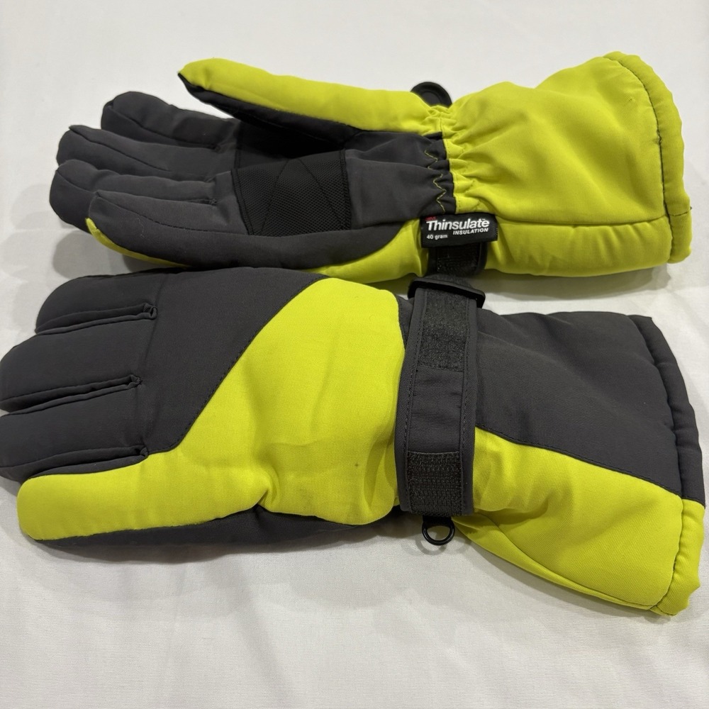Athletech Thinsulate Insulated Ski Gloves L/Yellow Gray Winter Gloves Adjustable